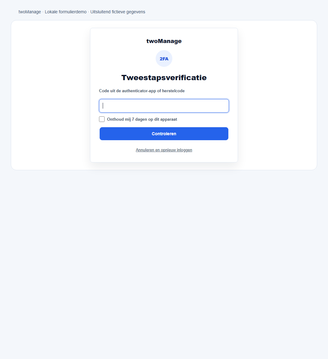 Tweestapsverificatiescherm met een leeg codeveld