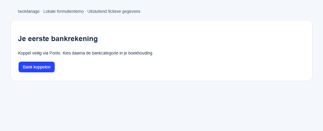 MyPonto-ingang voor de eerste bankkoppeling zonder echte rekeninggegevens